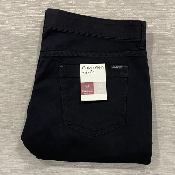 Calvin Klein Chino Pants Mens 38 x 30 Black Slim Fit Straight Flex Waist Cotton - Picture 5 of 13
